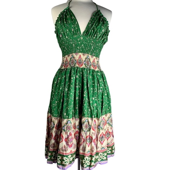 Forever Halter Style Top Smocked Bodice Tier Ruffle MIDI Sundress Size Small - Picture 5 of 7
